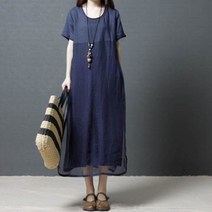 와이드 빅 사이즈 여성복 모던하고 편안한 라운드 모시 원피스 여자