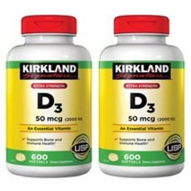 Kirkland Signature Extra Strength Vitamin D3 커클랜드시그니처 엑스트라 스트렝스 비타민 D3 50mcg 600소프트젤 2팩, 600정, 2개