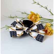 마리모스튜디오 스퀘어체인 큐브 진주 고급 패턴 리본 올림머리 집게핀 대형 12cm