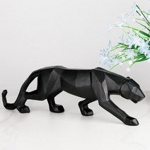 흑표범 동물 동상 수지 추상 기하학적 스타일 장식 공예 현대 홈 거실 장식품, 17.32x5.5인치(44x14cm), 에이-블랙