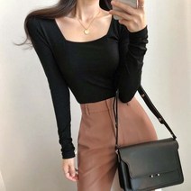 퍼니걸스 5601 슬림 텐셀 스퀘어넥 크롭 긴팔 티셔츠 여성의류