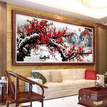 푸아이 3D 보석십자수 붉은 매화 120x50 DIY 거실 사무실 집들이 개업선물 인테리어 소품(사이즈 9종)+행운십자수(30x30)WPP067, 1세트, 150x60cm