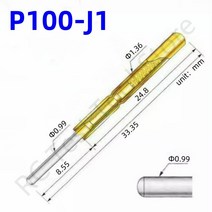 P100-J1 소형 원형 헤드 스프링 테스트 프로브 포고 핀 P100-J 외경 1.36mm 바늘 길이 33.35mm 회로 기판 테스트 핀 100 개, 단일옵션