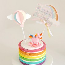 파티아일랜드 유니콘케이크토퍼 무지개픽 어린이집생일케이크, 레인보우 유니콘 토퍼세트
