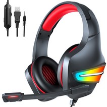 JYSM 게이밍 헤드셋 RGB 라이트닝 헤드셋 헤드셋 중저음 e스포츠 헤드셋, 블랙+레드