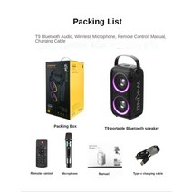 돌비애트모스 블루투스 사운드바 w-king t9 야외 휴대용 무선 스피커 80w 강력한 사운드 박스 6d tws tv soundbar music center 노래방 스피커, 검은색