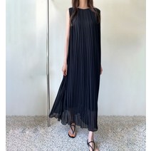 드레스허그 블랙 심플 플리츠 민소매 원피스