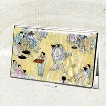 외국인친구 선물 나전칠기 자개 명함 케이스 지갑 씨름 그림문양 김홍도 단원풍속도