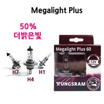 메가라이트 플러스 자동차 전조등 할로겐전구 H1 H4 H7 차량용 전구, 1세트, 03.H7(2개1세트)