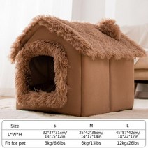 접이식 고양이 침대 애완견 집 겨울 빌라 수면 개집 이동식 따뜻한 둥지 동봉 텐트 동굴 소파 애완 동물 용품 cama gato, Brown Long Plush+M