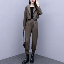 Momolatti 여성 쇼트한 정장 슬랙스 세 건세트 셋업