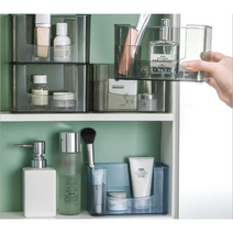 욕실 수건장 욕실장 안 정리 소품 틈세 수납 수납장 다용도 화장품 책상 정리함 수납함 정리대, 반투명 블랙