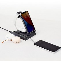 iWhere 6in1 무선 충전기 스마트폰 워치 무선이어폰 올인원 무선급속충전기, 세트(65W 3포트 충전기+6in1), 애플 워치용(그레이)