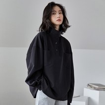 [리즈무드] 하이넥 단 추 솔리드 루즈핏 셔츠