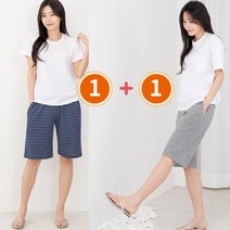 1+1 여성 여름 줄무늬 스트라이프 휴양지 바닷가 홈웨어 밴딩 데일리 반바지