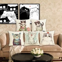 고양이 패브릭 명화 인테리어 거실 쇼파 겨울 여름 쿠션 커버45 40