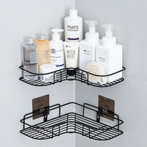 스틸 욕실 화장실 코너선반 무타공 욕실선반 2단 4단 목욕탕선반 욕실코너장, 3단 블랙(패드12개), 1개
