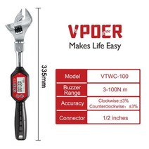 디지털 토크렌치 3-100 nm 조정 가능한 스패너 헤드 부저 앰프가 있는 전자 턱 개방형 주도 교정, vtwc-100