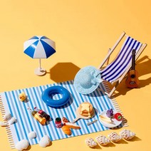 여름 미니어처 파라솔 튜브 썬베드 조개불가사리 모형 해변 바다 장식 인테리어 소품, 썬베드옐로우