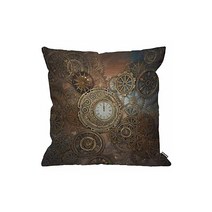 HGODDESIGNS 녹슨 시계와 기어 쿠션 커버 세련 인테리어 빈티지 스팀 펑크 금속 기계 브라운 면 아소 세탁 가능 진드기 방지 항균 지퍼 활용 폭 넓은 베개 커버 방석 커버 의자 소파 등받이 차량 내부 장식 커버 45X45cm