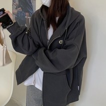 [랜덤플레이] 자수 로고 루즈핏 데일리룩 후드 집업