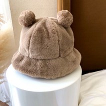 여성겨울모자 여성모자 겨울모자 부드럽고 따뜻한 표범 양동이 모자 곰 귀 공 플러시 어부 두꺼운 분지 보