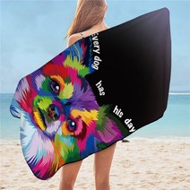 침구 아웃 도어 개 타월 욕실 수채화 아트 비치 타월 성인용 다채로운 동물 마이크로 화이버 담요 Pomerani toalla, 75cmx150cm