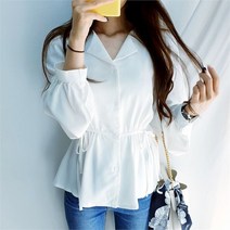 도도스타일 허리리본 플레어 블라우스4color