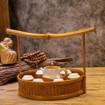 다기장 세댁 옛날 레트로 미니 찬장 그릇장 민족 스타일 옻칠 손으로 짠 대나무 바구니 과일 요리 차 세트 보관 관광 명소 중국, round