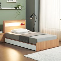 젠티스 LED 3단 멀티수납 평상형 슈퍼싱글 퀸 침대프레임 (매트선택), B. 브루노 (오크 화이트)