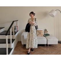 [리리앤코] 렌드폴 브이넥 랩 플라워 롱 원피스