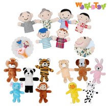 가족 동물 가축 헝겊 손가락인형 세트 역할놀이 구연동화 인형 놀이 엄마 아빠 할아버지 할머니 아들 딸 호랑이 사자 팬더 코끼리 원숭이 돼지 강아지 토끼, 1.가족6종손가락인형세트