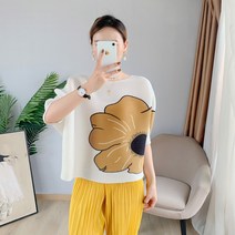 프린트 루즈핏 빅 사이즈 플리츠 티셔츠 블라우스