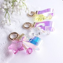 문크리스탈 블링블링 홀로그램 스트랩 얼음 별 버즈 에어팟 키링 자동차 열쇠고리, 핑크 U형고리, 블링블링 홀로그램 스트랩 얼음 별 키링