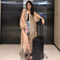 JUST FEEL!NG 여름신상 얇은 비치웨어 오버핏 자외선차단 롱 가디건 캠핑 양외 바람막이 블라우스 자켓