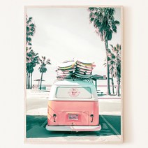 글램핑 서핑보드 미니버스 빈티지 여행 사진 바캉스 여름휴가 인테리어 액자, 08. 핑크