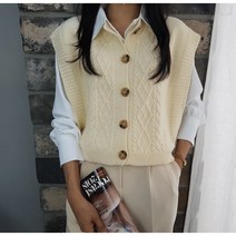 상상그이상 여성용 로렌 박시 조끼 캡소매 꽈배기 유니크한 디자인 부드러운 원단 오픈형 니트 베스트 단정한 라운드넥 레이어드 카라넥 루즈핏 간절기 데일리룩