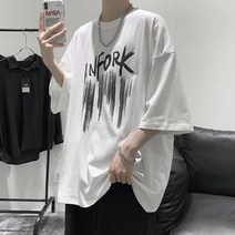 100%순면포항스타일티셔츠남성반팔루즈ins힙합5부