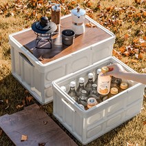 무타공마켓 2세대 올인원 손잡이 캠핑 폴딩박스 수납 테이블 우드상판, L(방수포포함)