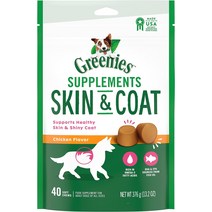강아지영양제 GREENIES 스킨 코트 식품 보조제피쉬 오일 및 오메가 3 지방산 함유 성견용 40개 치킨 맛 소프트 츄, [01] 40개