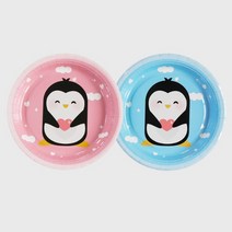 하니 칼라종이접시 펭귄 23cm (5매입) / 핑크 블루 일회용 소풍 파티 캠핑, 핑크 / 블루