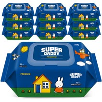 슈퍼대디 미피 프리미엄 유아물티슈 캡형, 70매, 10팩