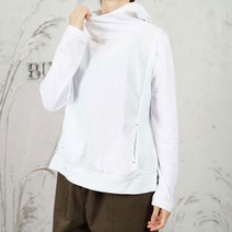 벅시루 여성 하이넥 후드 언발 소재배색 긴팔티