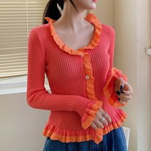 [드레스날다] 상큼한 봄 배색 프릴 가디건(mknit1390)