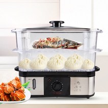 사각찜기 Aigli 전기 기선 대용량 이중층 스마트 스테인레스 스틸 전기 기선 가정용, 기계식 이중층(스티머 천 보내기) 손잡이 작동
