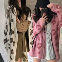 [더루브] 레오파드 브이넥 오버핏 롱 가디건 여리핏 꾸안꾸룩