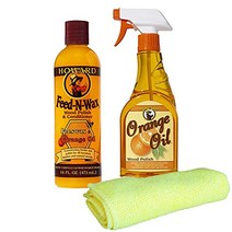 Howard Feed N Wax Wood Polish and Conditioner and Howard Orange Oil Wood Polish Wood Furniture Cleaner and Teak Wood Cleaner