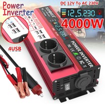 전원 인버터 2000W 3000W 4000W DC 12V AC 220V 변압기 USB 범용 소켓 충전 RV 용 LED 디스플레이 포함, 2.12V 230V EU 4000W