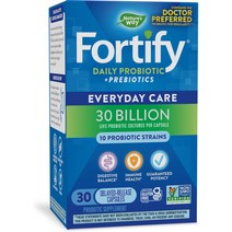 미국유산균 Natures Way Fortify Daily 프로바이오틱스 남성 및 여성을 위한 프리바이오틱스 300억 개의 살아있는 배양균 소화 건강 지원 보충제 30 캡슐