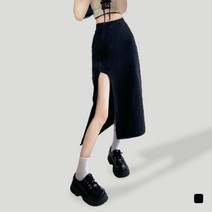 앤틱소 여성 A라인 트임 데님 스커트 롱 청치마